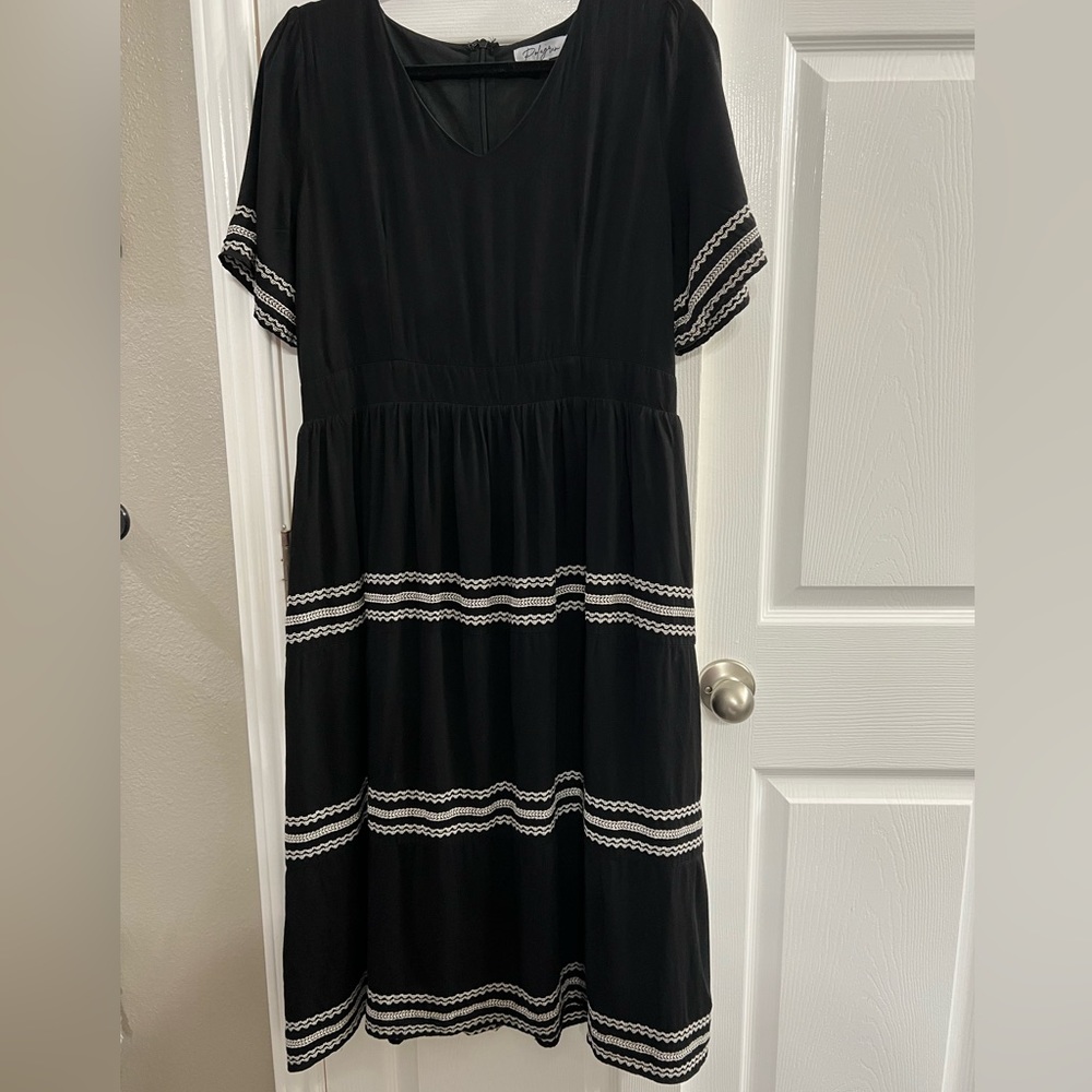 Polagram Black and White Lace Trim Dress